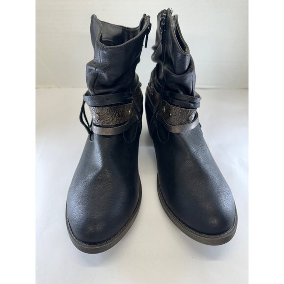 Maurices Womens 9M Black Ankle Boots With Decorative Straps & Zipper Closure - Picture 14 of 16